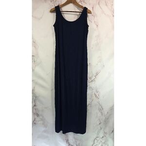 Alex Evenings Dress Womens 12 Large Navy Blue Slinky Long Maxi Rib Mother Bride